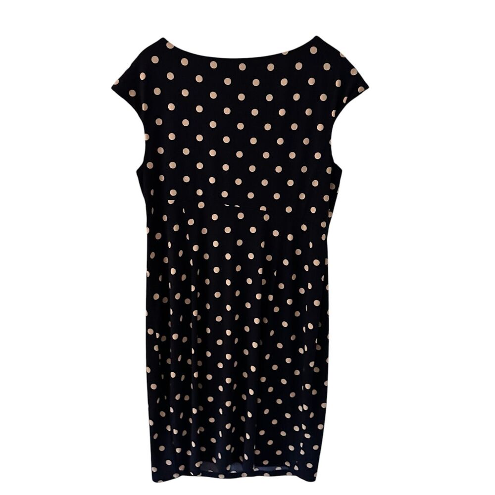 Dress Barnβ Signature Sadie Beige Blue Dot Stretch Sleeveless Midi Dress 16W - Picture 2 of 8
